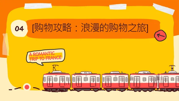 橙黄色简约手绘拼贴法国旅游攻略PPT模板