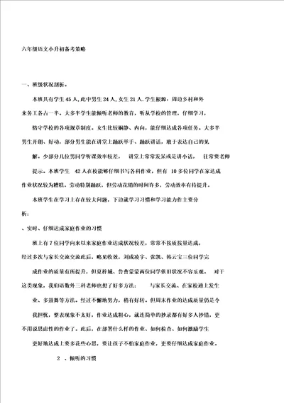 六年级语文小升初备考策略解析总结计划