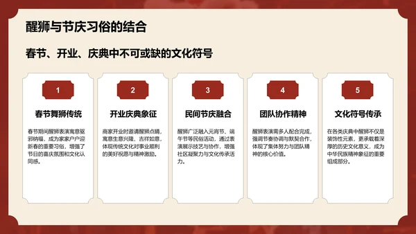 红色复古风醒狮精神与团队协作启示PPT模板