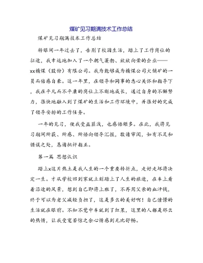 煤矿见习期满技术工作总结