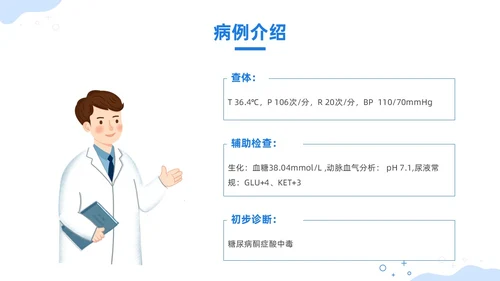 蓝色插画风酮症酸中毒护理查房培训