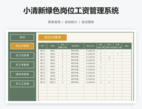 小清新绿色岗位工资管理系统