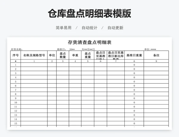 仓库盘点明细表模版