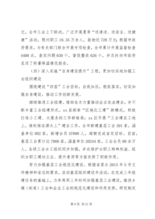 在市总工会六届五次全委（扩大）会议上的工作报告.docx