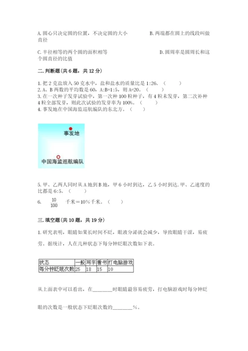 2022六年级上册数学期末考试试卷及答案【易错题】.docx
