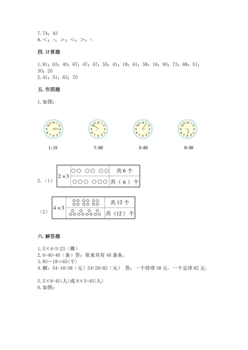 人教版二年级上册数学期末测试卷附答案【完整版】.docx