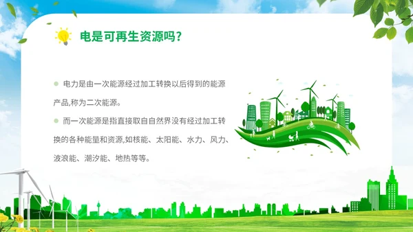 绿色清新展板公司学校单位企业节约用电安全学习培训模板