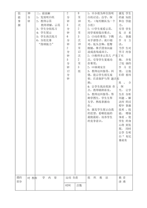 初中体育前滚翻教案