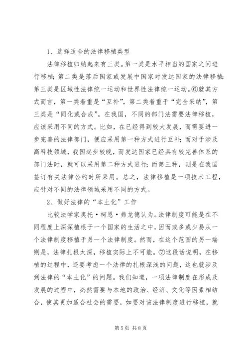 关于我国的法律移植问题浅探演讲范文.docx