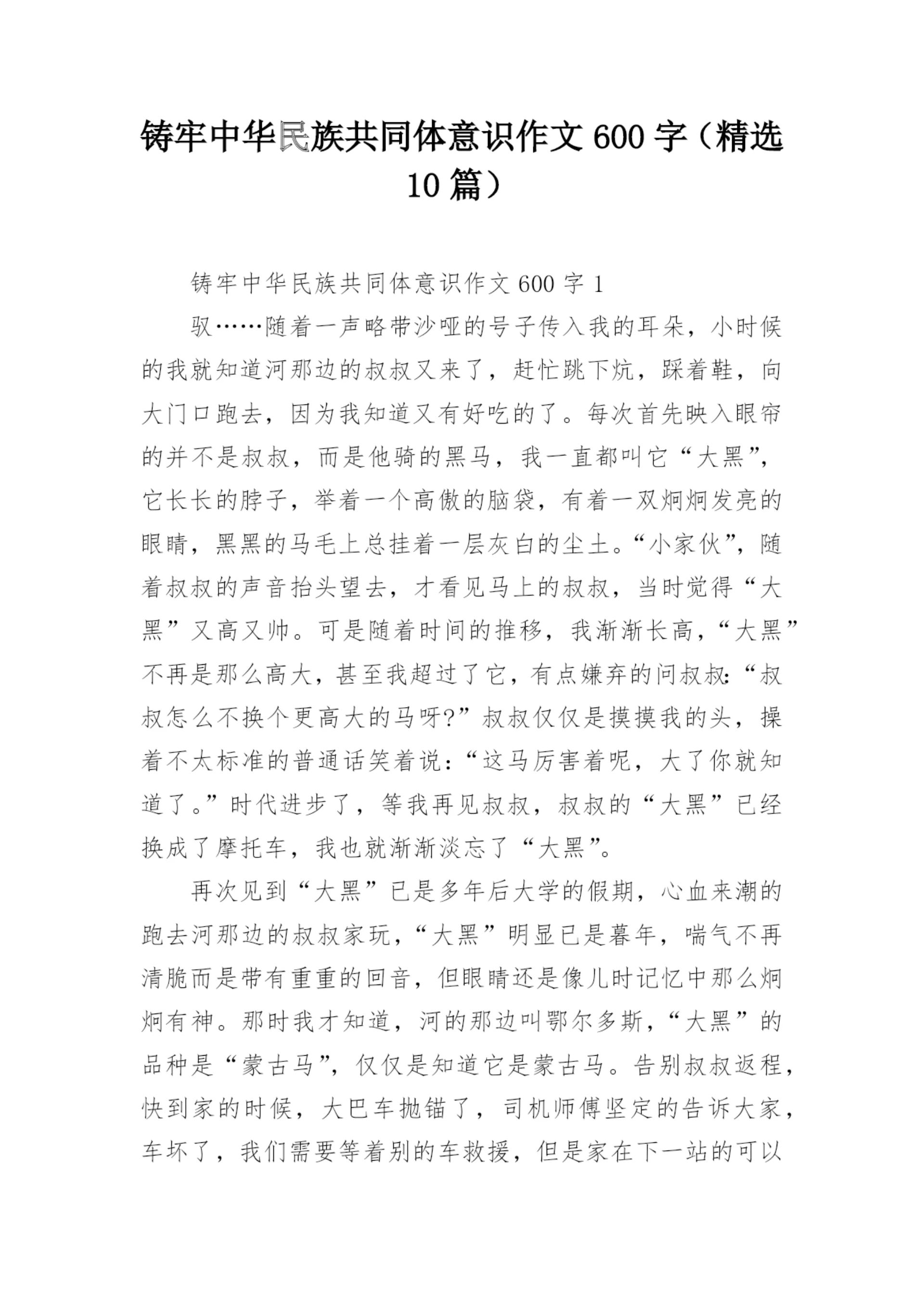 铸牢中华民族共同体意识作文600字(精选10篇).docx
