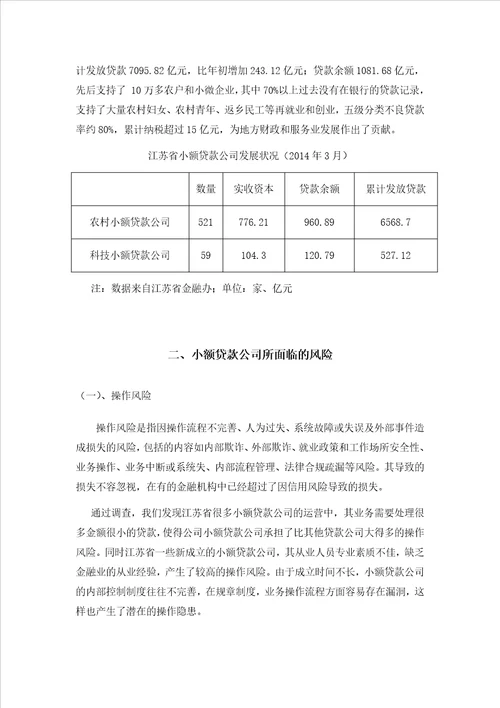 小额贷款公司风险问题研究毕业论文