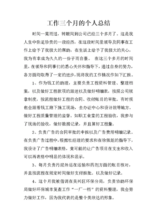工作三个月的个人总结