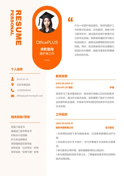 医护类工作岗位简历模板
