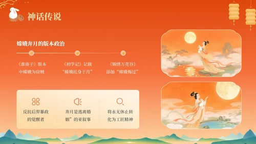 橙色中国风中秋节历史文化宣传PPT模板