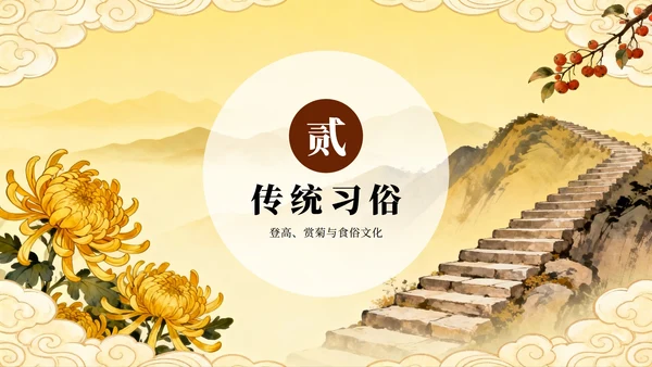 黄色手绘中国风传统节日重阳节节日介绍PPT模板