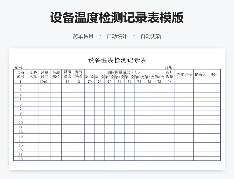 设备温度检测记录表模版