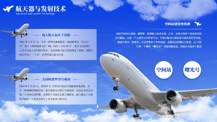 蓝色质感航空航天知识科普PPT模板
