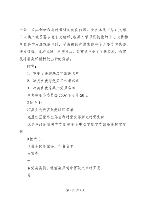 某某公司关于表彰先进基层党组织、优秀共产党员和优秀党务工作者的决定 (2).docx