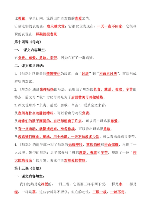 2021部编语文四下总复习课文内容重点知识点归纳整理.docx