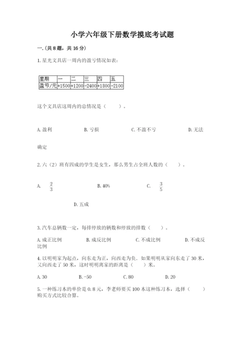 小学六年级下册数学摸底考试题附答案【达标题】.docx