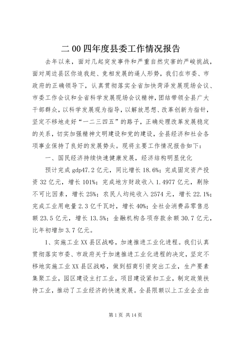 二00四年度县委工作情况报告.docx