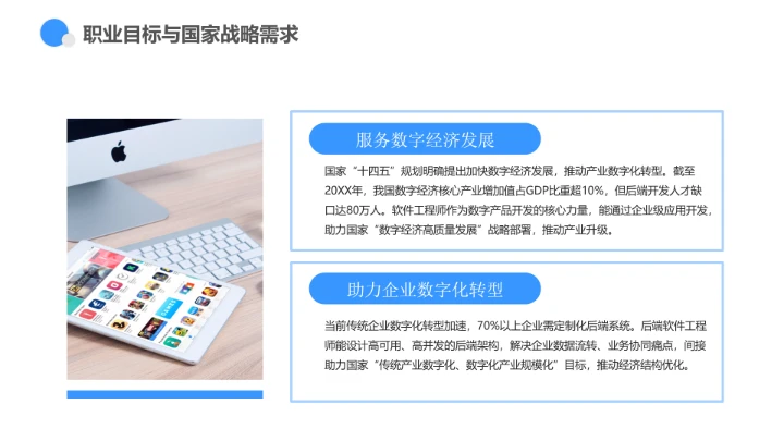 蓝色商务风软件工程专业大学生职业生涯规划发展展示PPT模版