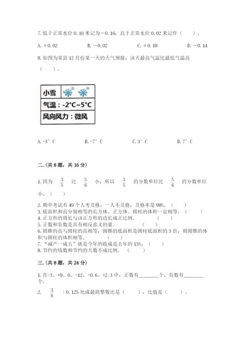 人教版数学小升初模拟试卷含完整答案【易错题】.docx