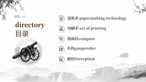 灰色水墨风中国四大发明英文介绍课件PPT