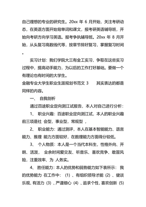 金融专业大学生职业生涯规划书