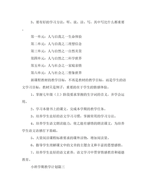 小班学期教学计划(五篇)