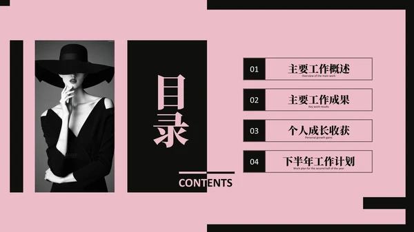 粉色欧美风目录页PPT版式合集