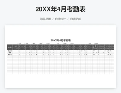 20XX年4月考勤表