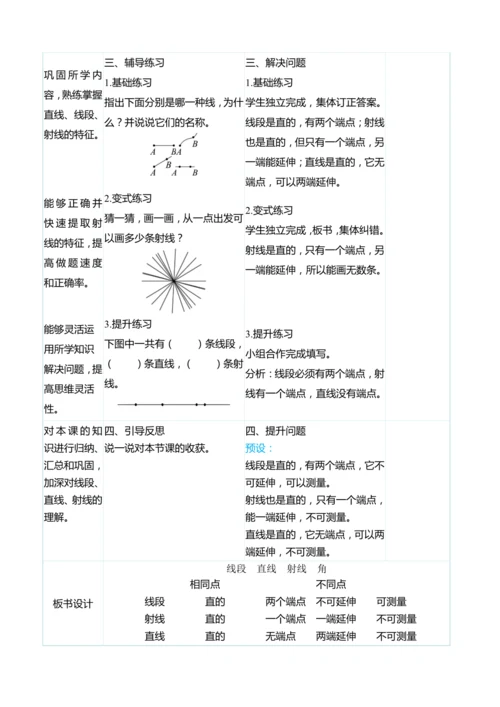 （大单元整体教学）3.1线段　直线　射线　角（表格式）教学设计