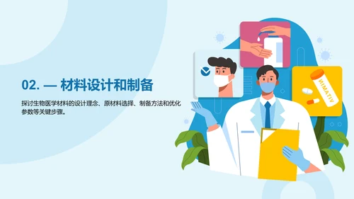 蓝色插画生物医学研究答辩PPT模板