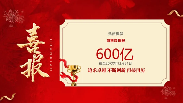红色喜庆简约企业销售喜报战报捷报PPT