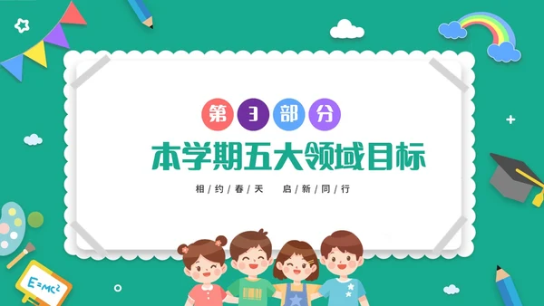 绿色清新卡通儿童幼儿园中班开学家长会PPT