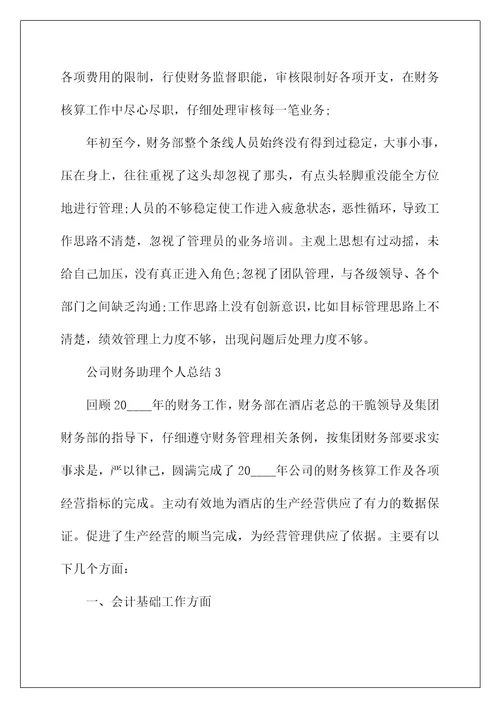 公司财务助理个人总结