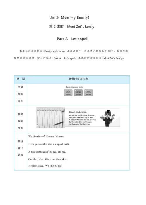 Unit 6 Meet my family Part A   Let's  spell大单元整体教学