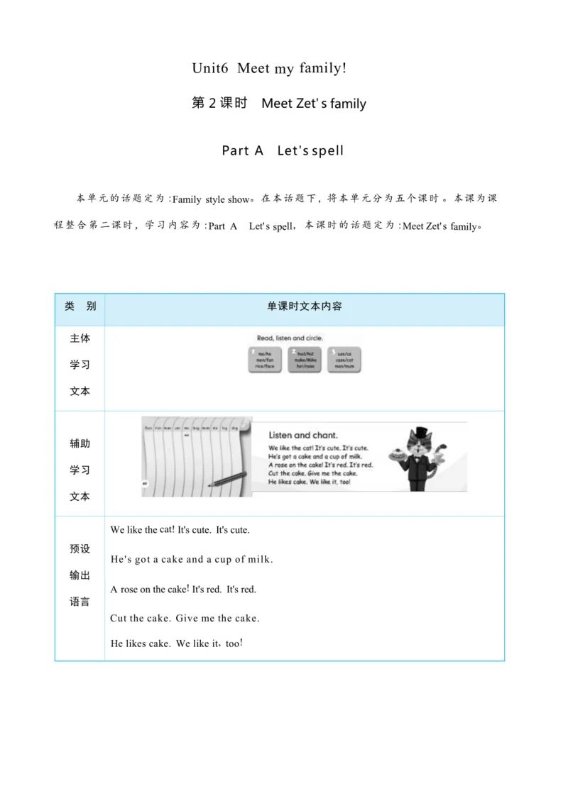 Unit 6 Meet my family Part A   Let's  spell大单元整体教学