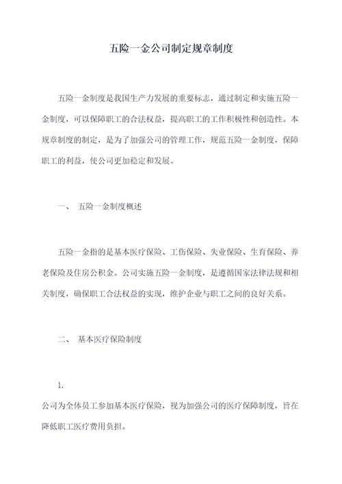 五险一金公司制定规章制度