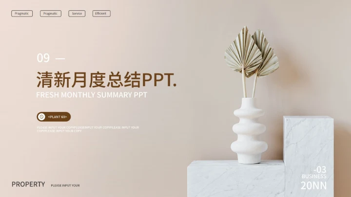 粉色清新文艺月度总结PPT模板