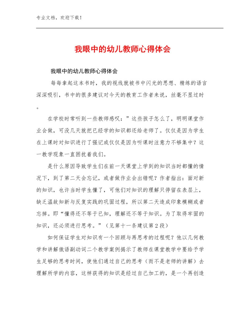 我眼中的幼儿教师心得体会优选例文9篇.docx