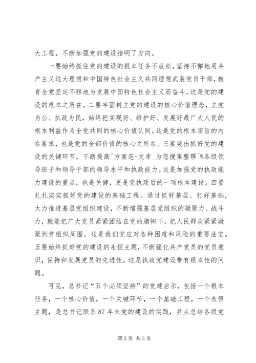 学习五个必须坚持心得：总书记“五个必须坚持”为党建指明了方向.docx