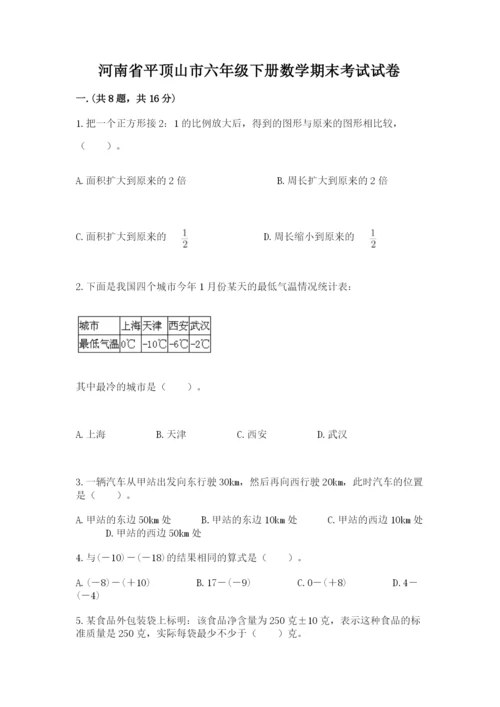 河南省平顶山市六年级下册数学期末考试试卷（必刷）.docx