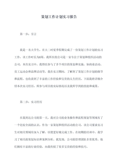 策划工作计划实习报告