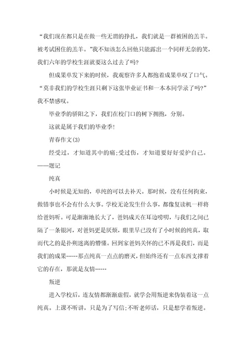 青春作文5篇优秀五年级范文精选