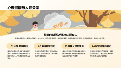 橙色插画风风校园心理健康讲座PPT模板