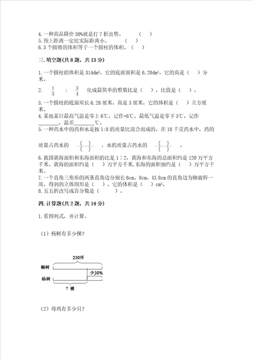 2023年小学数学六年级下册期末测试卷精品名师系列