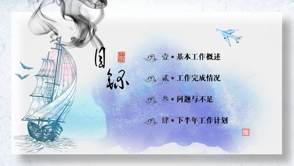 水墨中国风梦想起航大帆船航海家通用PPT模板