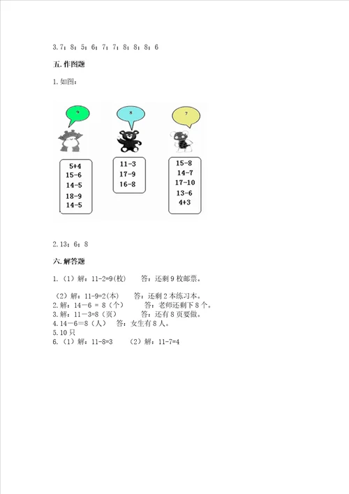 小学数学一年级 20以内的退位减法 练习题及答案网校专用